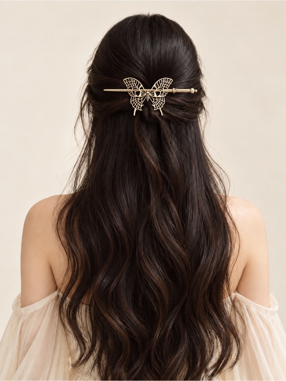 Antique Gold Butterfly Hair Barrette Pin